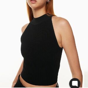 Aritzia Babaton Sculpt knit Black Ribbed mock nexk halter Tank Top size small